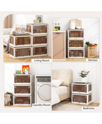 3-Pack Modular Stackable Storage Boxes with 5 Opening Ways &amp;#x2013; Lidded Bins for Clothes, Toys, Kitchen or Garage Use