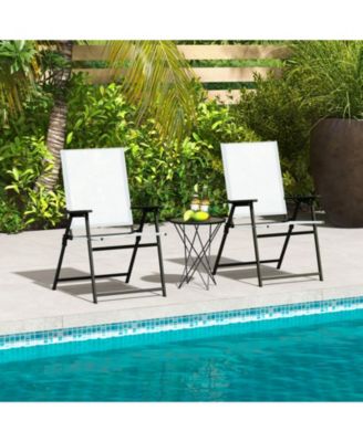 2 Pieces Patio Folding Chairs with Armrests for Deck Garden Yard