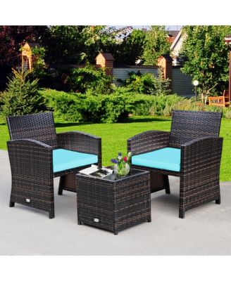 3PCS Patio Rattan Wicker Furniture Cushion Sofa Coffee Table
