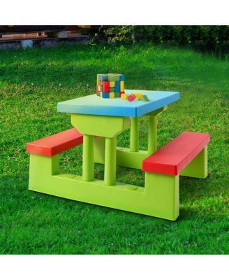 4 Seat Kids Picnic Table w/Umbrella Garden Yard