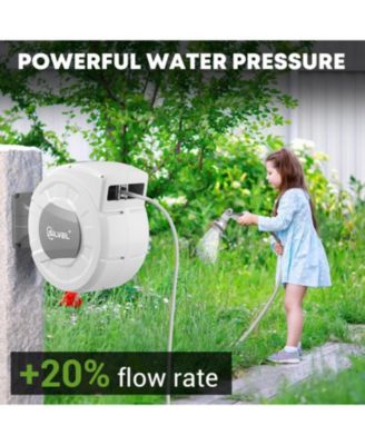 Retractable Garden Hose Reel, 1/2 in x 100 ft Wall Mounted Garden Hose Reel, with 10 Pattern Nozzle, Any Length Lock, Slow Return System, 180°Swivel Bracket