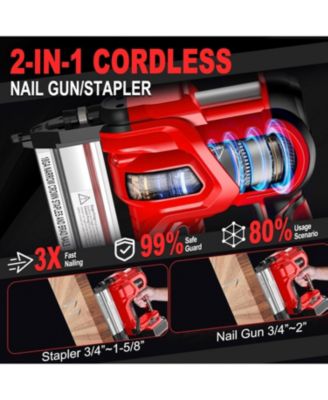 18 Gauge Cordless Brad Nailer, 2 in 1 Cordless Nail Gun/Electric Stapler, 2  21V Battery Powered Nail Gun, Fast Charging for Woodworking,Home Improvement