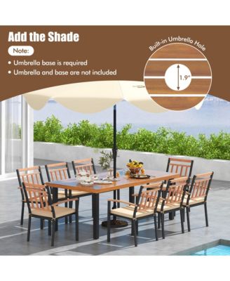 9 PCS Patio Dining Set w/ Soft Cushions and 1.9'' Umbrella Hole for Garden