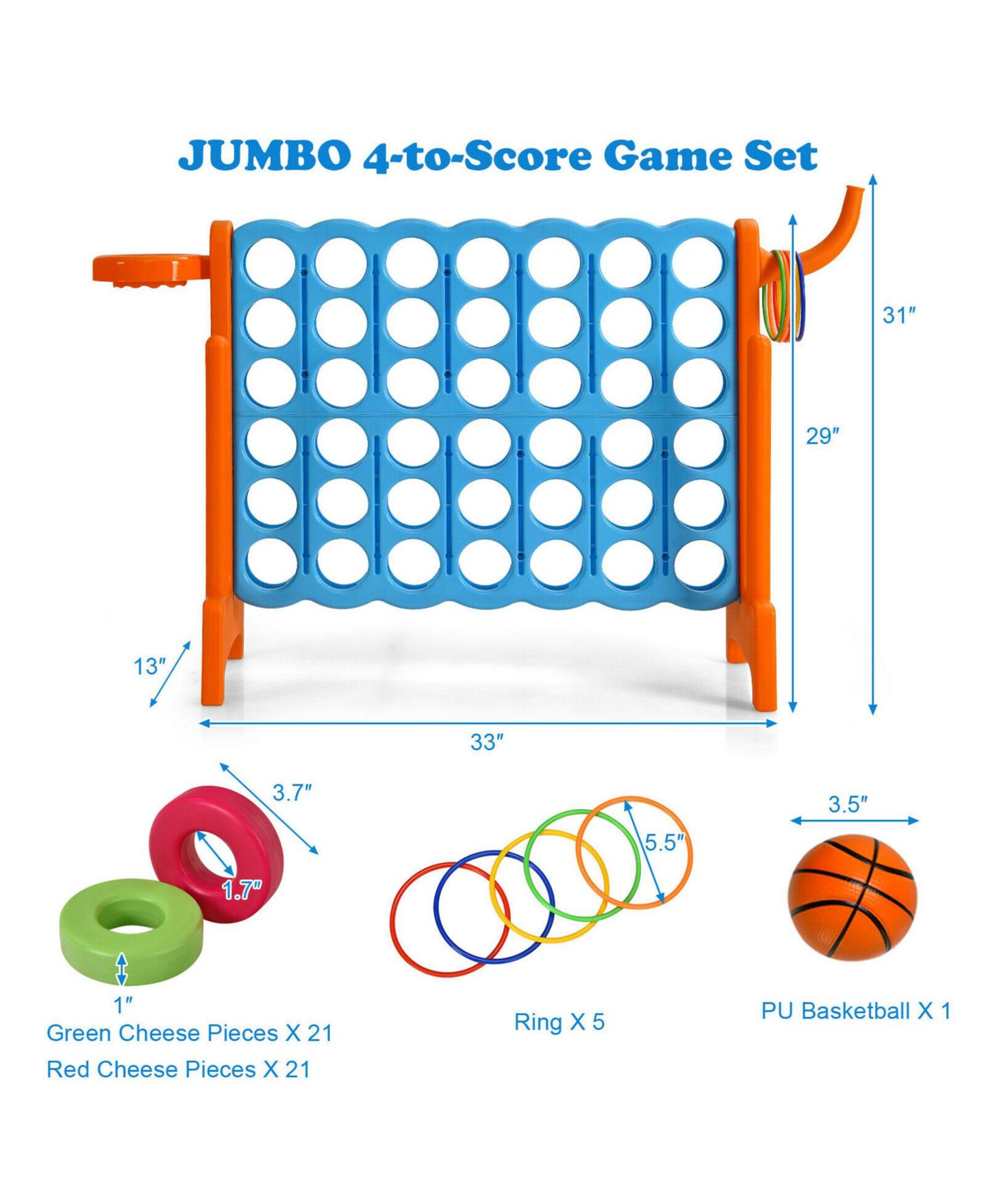 Детские игрушки Gymax 2.5Ft 4-to-Score Giant Game Set Basketball Hoop Ring Game Indoor and Outdoor, цвет: Оранжевый — фото 2