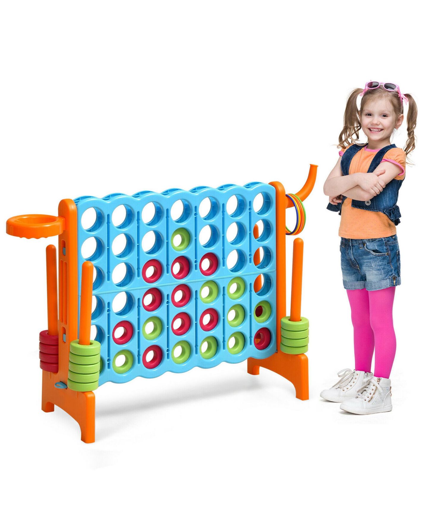 Детские игрушки Gymax 2.5Ft 4-to-Score Giant Game Set Basketball Hoop Ring Game Indoor and Outdoor, цвет: Оранжевый — фото 1