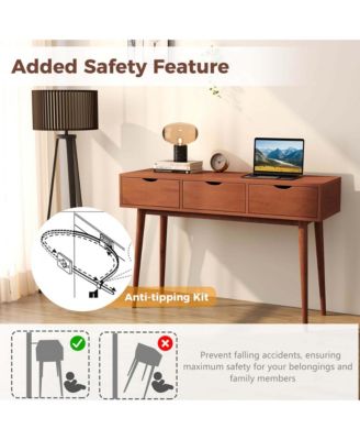 Writing Desk 48" Computer Desk Mid Century Modern Work Table with 3 Drawers