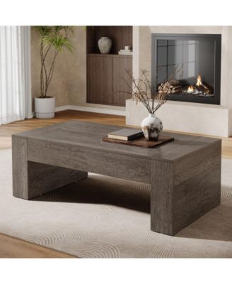 51-Inch Rectangular Coffee Table for Living Room, Farmhouse Accent Center Cocktail Table with Thickened Wooden Base, Easy Assembly,Grey