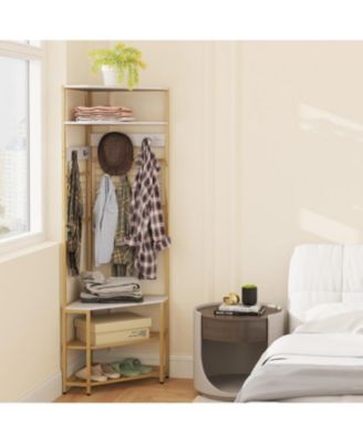 Corner Hall Tree with 5-Tier Shelves and Shoe Bench for Entryway Organization