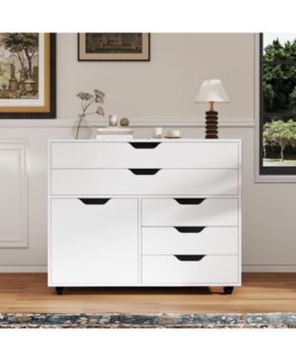 Vertical 5-Drawer Mobile Chest with Door and 5 Casters – Modern Storage Cabinet for Bedroom or Office