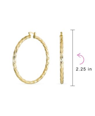 Set of 2 Rope Cable Hoop Earrings in Gold Plated Brass - 2 Inch & 2.25 Inch