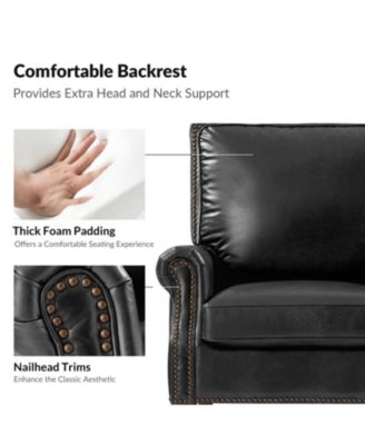 Wajeeh 33"W Mid-Century Modern Buttery Genuine Leather Accent Chair With Solid Wood Legs