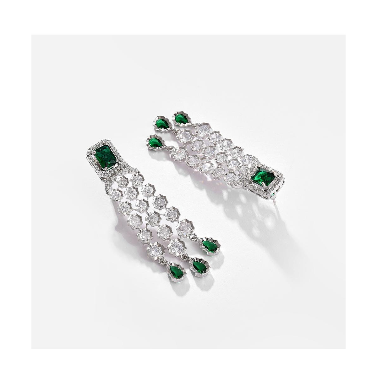 Sohi Women's Silver Plated Designer Jewellery Set In Green
