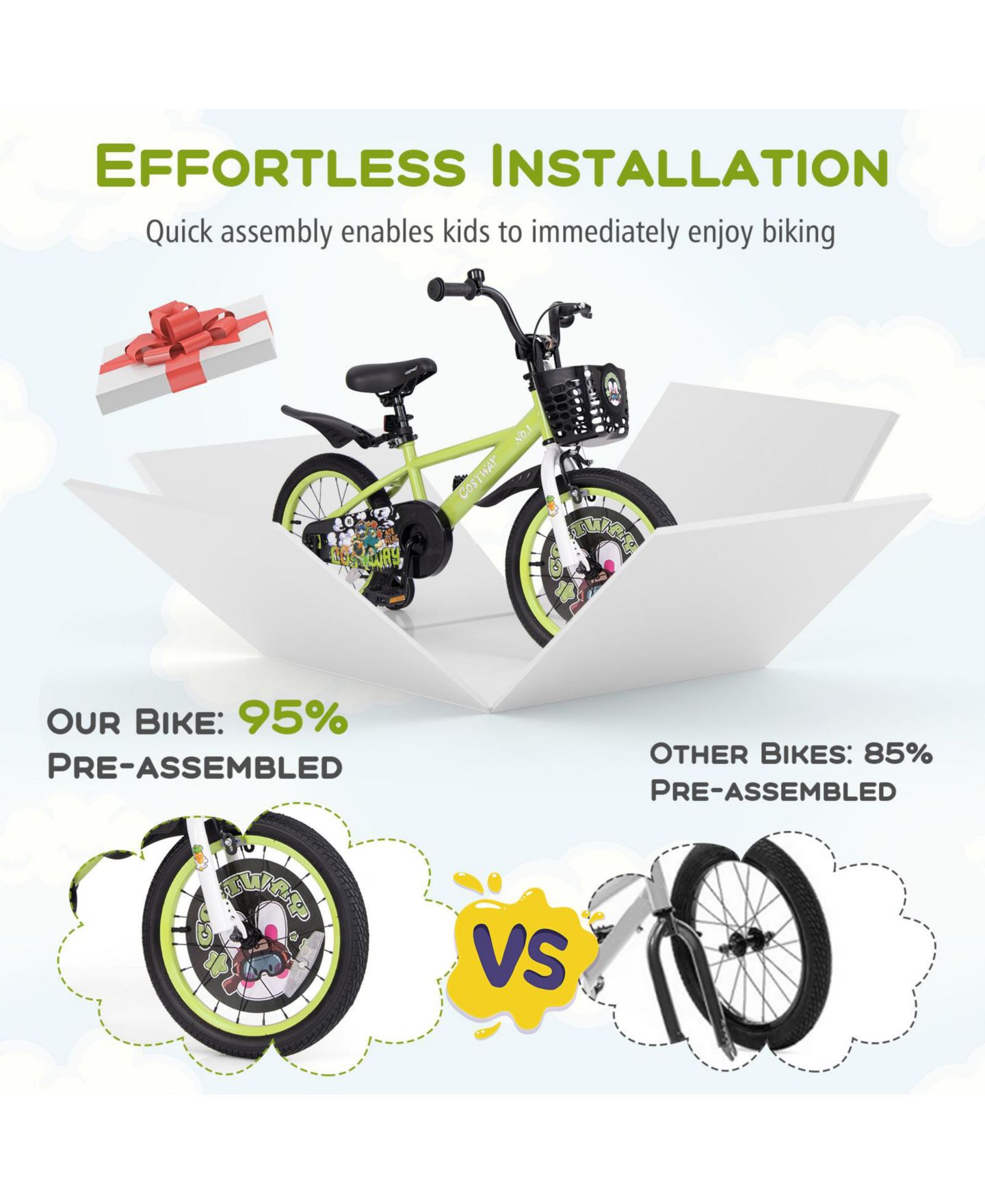 Детские игрушки HONGGE 16" Kids Bike Adjustable Detachable Training Wheels, Ages 4-8, цвет: Зелёный — фото 6