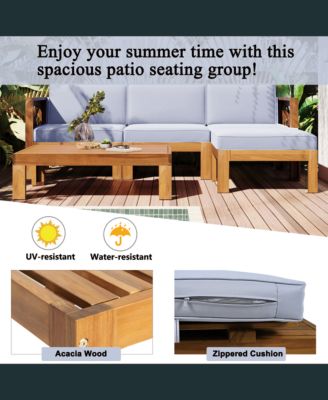 Outdoor Wood 5-Piece Sectional Sofa Seating Group Set with Cushions
