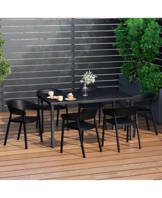 7-Piece Outdoor Metal Rectangle Patio Dining Table Set With Stackable Patio Dining Chairs