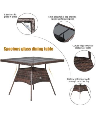 5PCS Rattan Patio Dining Table Set Outdoor Furniture Set w/ 4 Seat Cushions