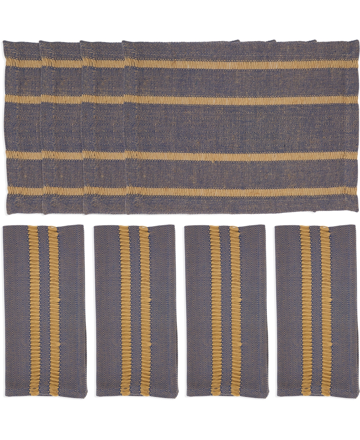 Saro Lifestyle Classic Stripe Placemats And Napkins, Set Of 8 In Navy Blue