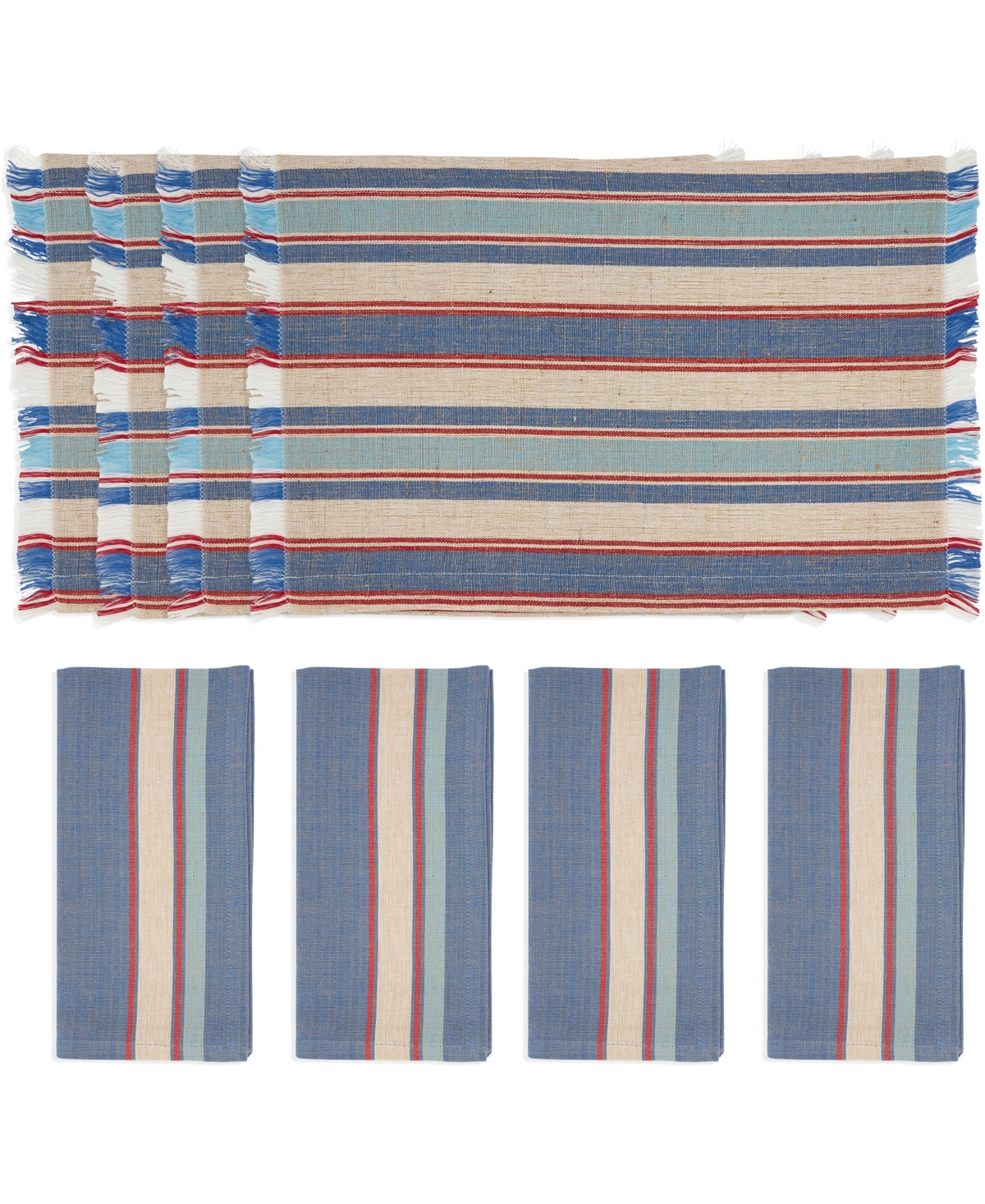 Saro Lifestyle Everyday Plaid Placemats And Napkins, Set Of 8 In Red,white,blue