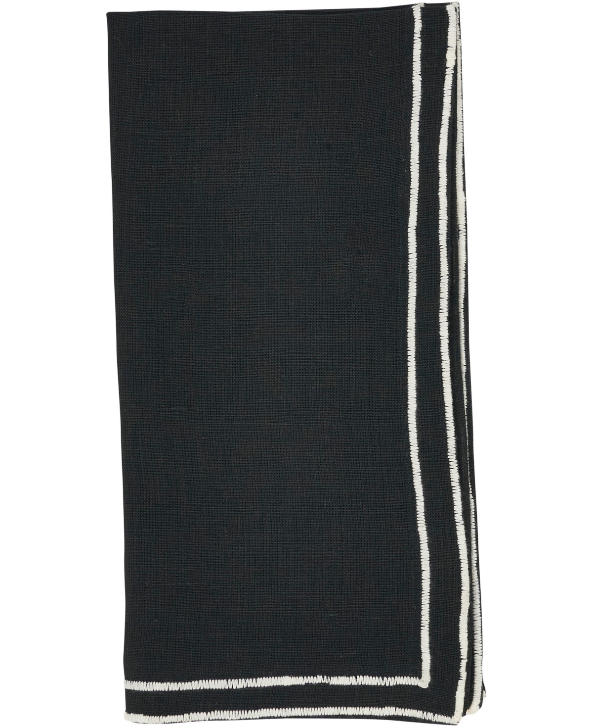 Saro Lifestyle Double Line Embroidered Linen Napkins, 20" X 20" In Black