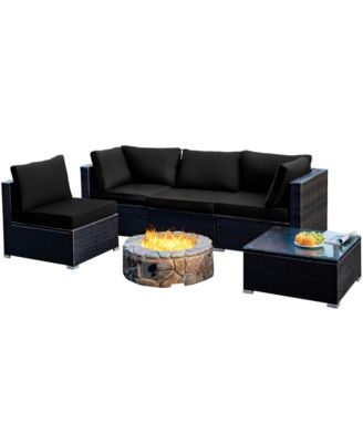 5PCS Patio Rattan Furniture Set Cushioned Sofa Chair Coffee Table