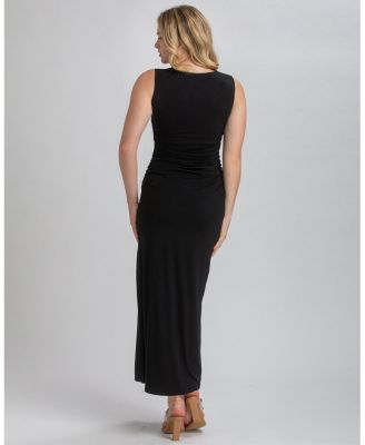 Maternity Sleeveless Side-Ruched Blossom Maxi Split Dress