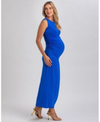 Maternity Sleeveless Side-Ruched Blossom Maxi Split Dress