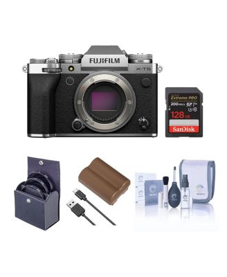X-T5 Mirrorless Camera, Silver with XF 16-50mm f/2.8-4.8 R LM WR Lens, Bundle with 128GB Memory Card, NP-W235 Battery, Filter Kit, Cleaning