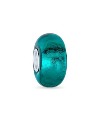 Set of 2 Translucent Solid Teal Blue Green Glass Charm Bead Sterling Silver Core