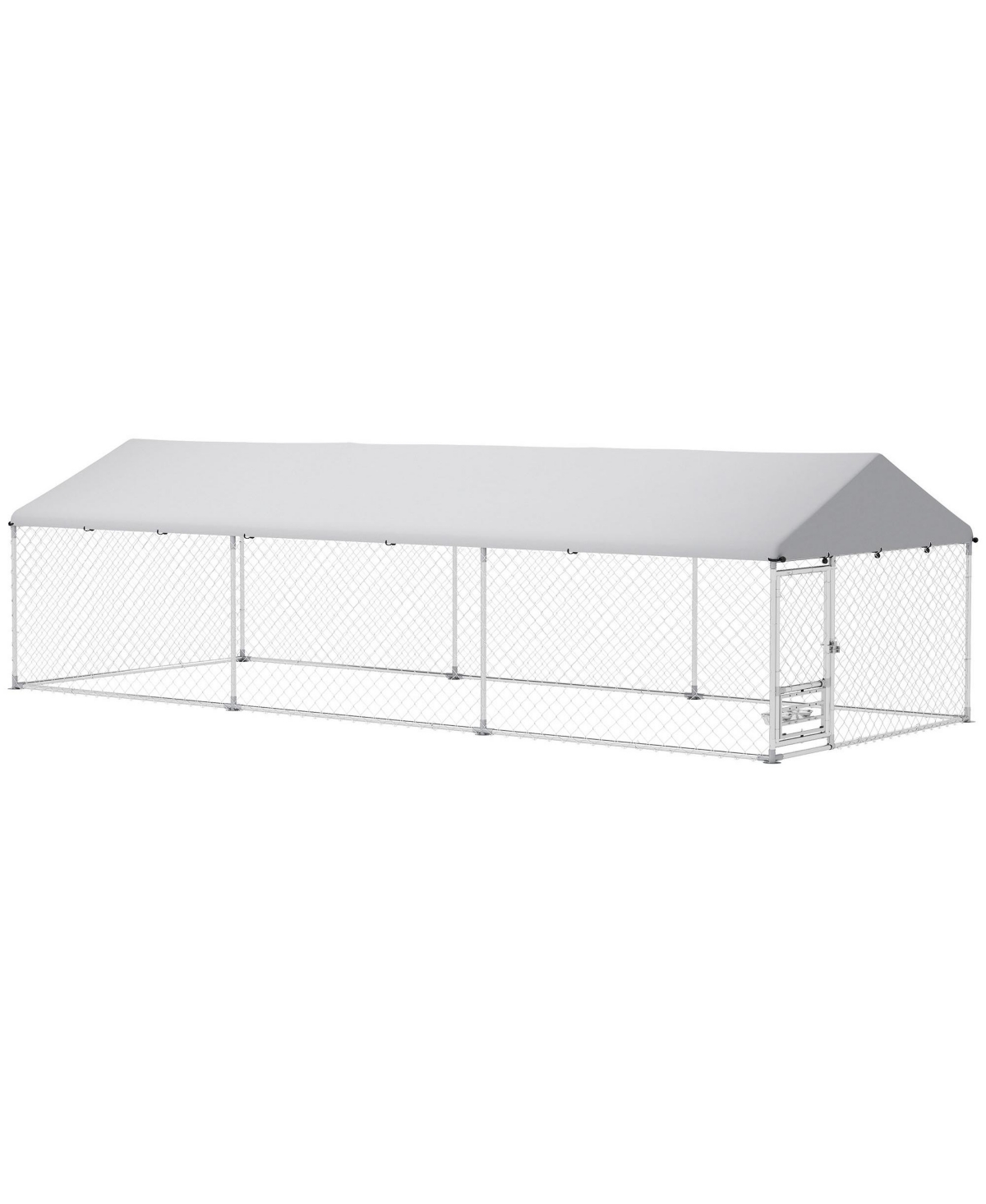 Extra Large Outdoor Dog Kennel with Adjustable & Rotatable Bowl Rack - Silver
