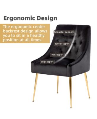 Modern Velvet Upholstered Dining Chairs Set of 2, Mid Century Side Chairs with 5.12” Cushions and Back Pull Rod for Kitchen, Living Room