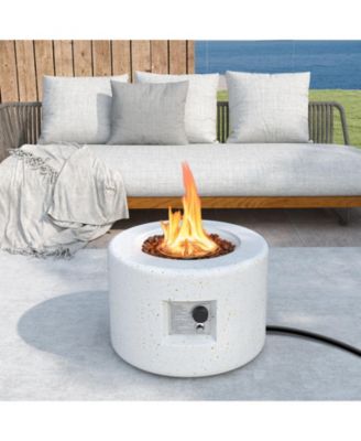 Round Terrazzo Propane Gas Fire Pit with Hideaway Tank Holder and Lava Rocks