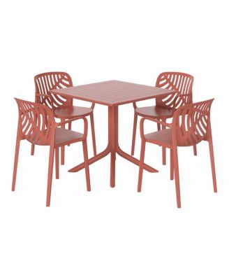 5-Piece Outdoor Square Patio Dining Table Set with Stackable Patio Dining Chairs