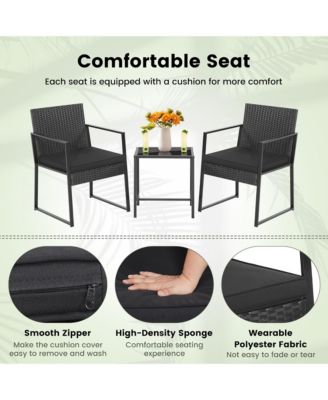 3pcs Patio Furniture Set Heavy Duty Cushioned Wicker Rattan Chairs Table Outdoor