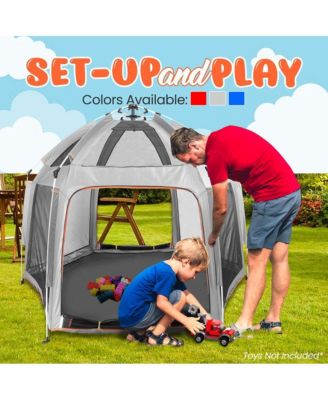 Portable & Foldable Playpen with Padded Mattress, Gray