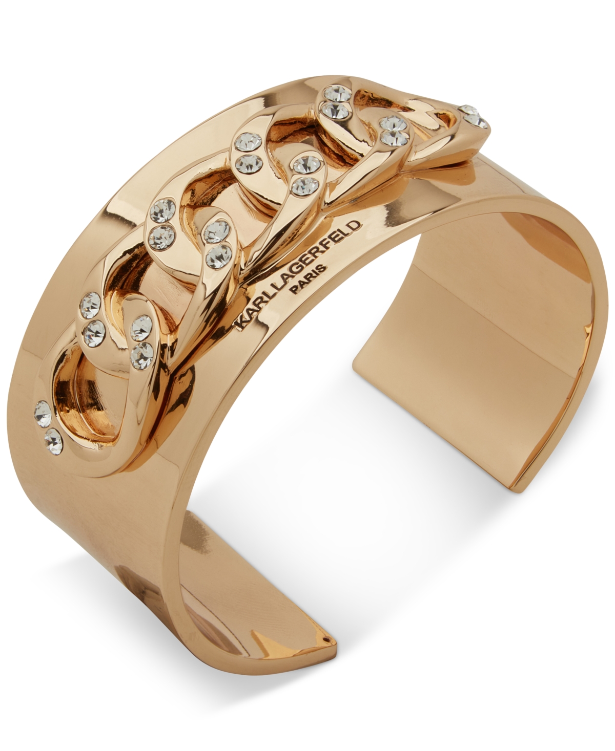 Gold-Tone Pave Curb Chain Logo Cuff Bracelet - Silver