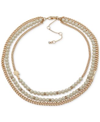 Многослойное колье с паве и искусственным жемчугом KARL LAGERFELD PARIS в золотых тонах, удлинитель 16 дюймов + 3 дюйма