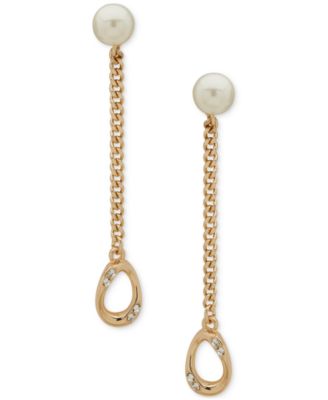 Серьги-капли KARL LAGERFELD PARIS с золотым паве и имитацией жемчуга на цепочке в форме кольца