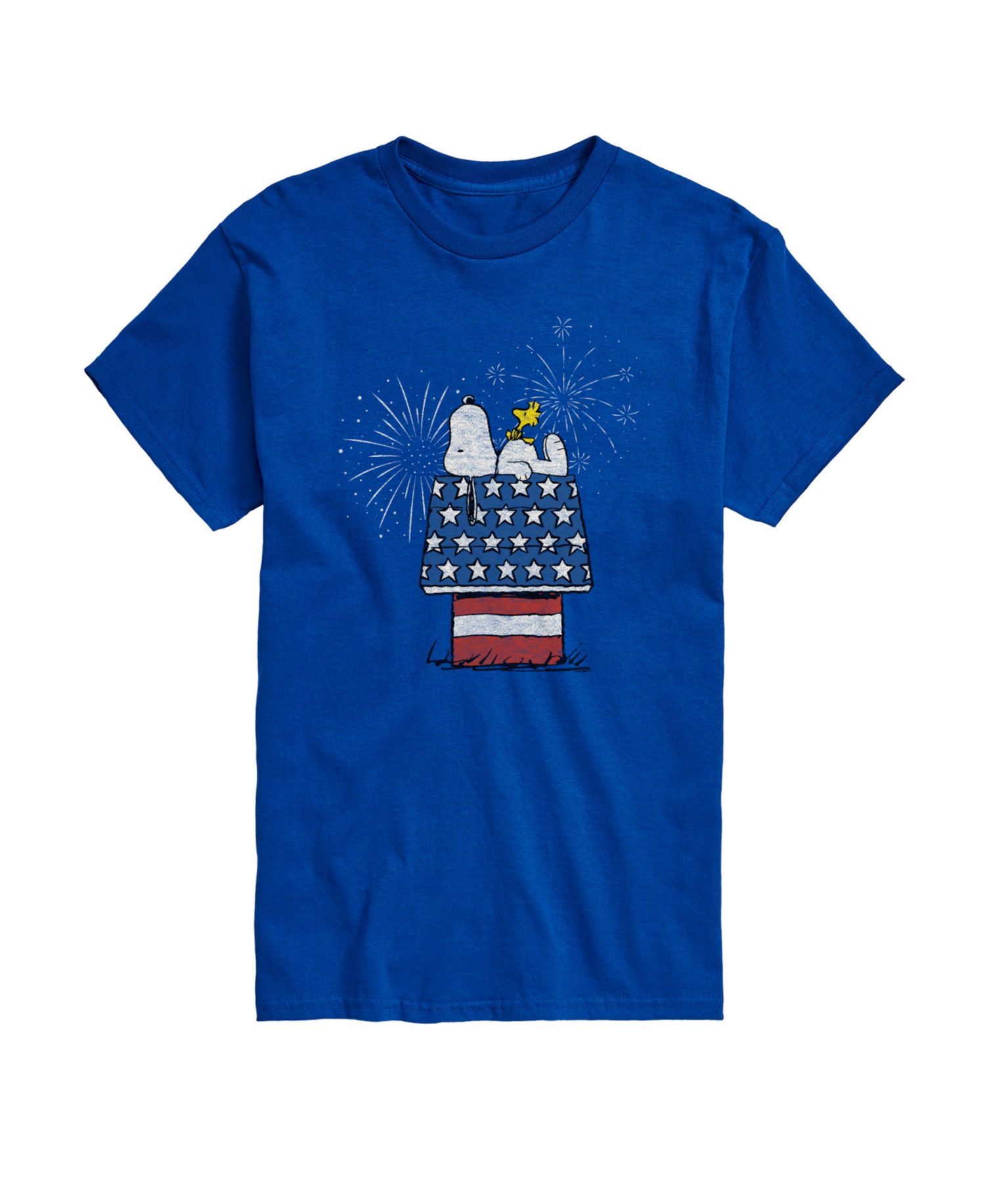 Men's Peanuts Snoopy Flag House Fireworks Short Sleeve T-Shirt