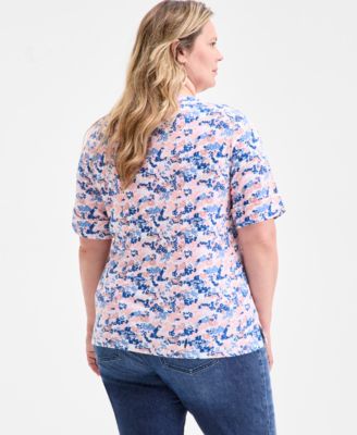 Plus Size Printed Elbow-Sleeve Knit Top, Exclusively at Macy's 