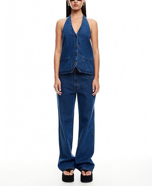 alfani Lioness Women's Hills Denim Halter Top Women's Fashion Shoes & Accessories