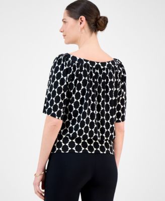 Petite Geo-Print Blouson Top, Exclusively at Macy's