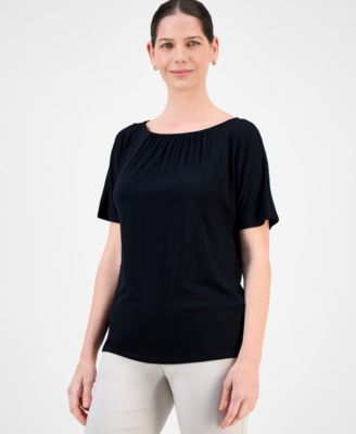JM Collection - Women's Shirred-Neck Short-Sleeve Top, Exclusively at Macy's
