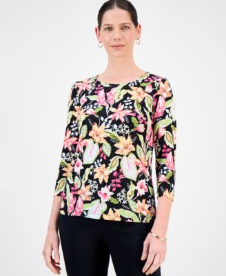JM Collection - Women's Lisana Floral 3/4-Sleeve Top