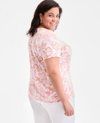 売れ筋商品|||スタイルアンドコー カットソー トップス レディース Plus Size Printed Scoop-Neck Top, Exclusively at Macy's Blushing Combo Style & Co Women's Printed Scoop-Neck Short Sleeve Top