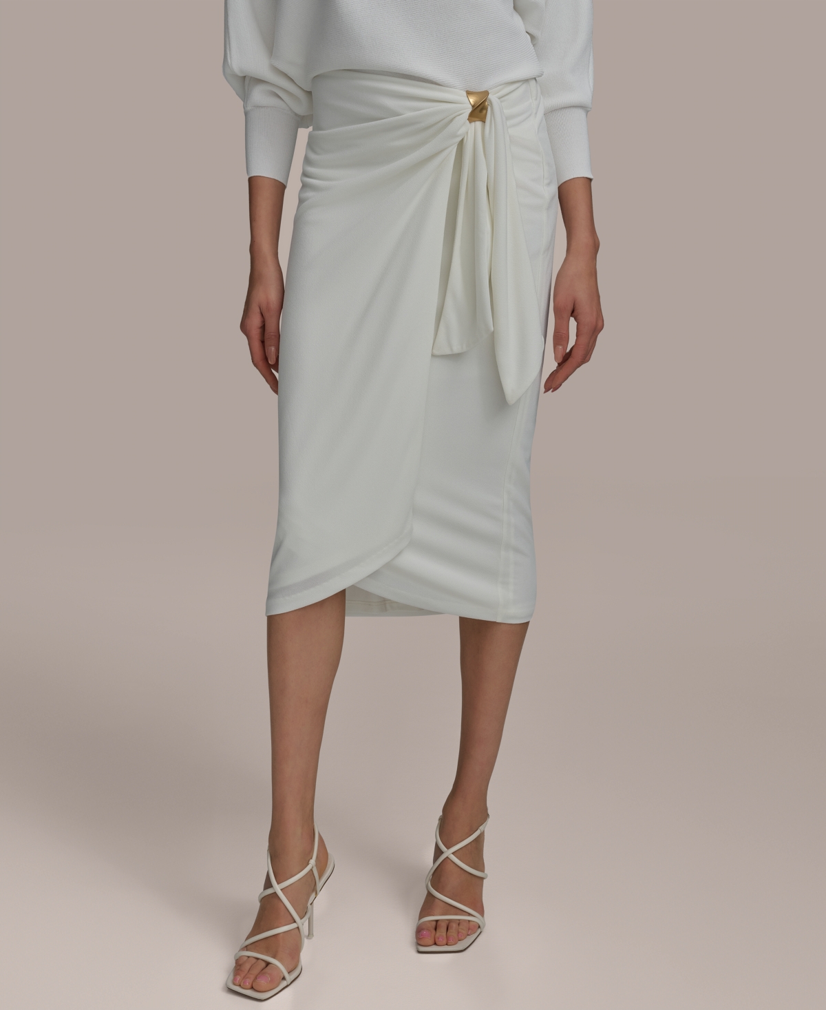 Women's Gathered Waist Midi Skirt - Cream