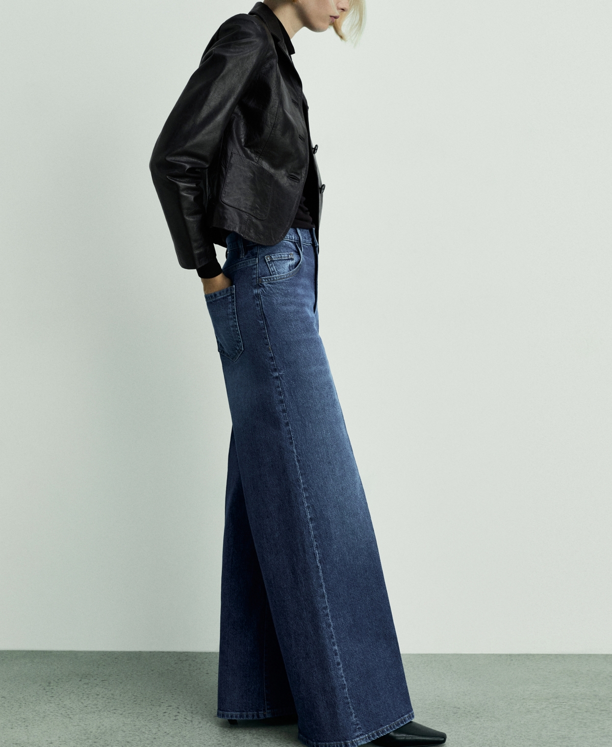 Shop Mango Women's High-waist Wide Leg Jeans In Dark Blue