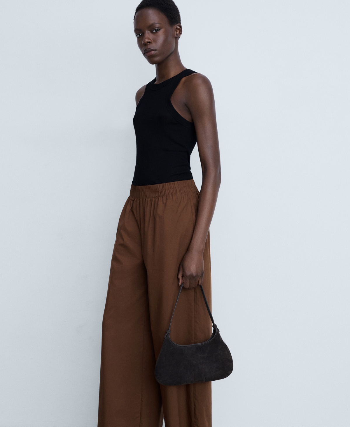 Mango Cotton Wide Leg Pants In Brown