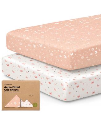 2pk Aereo Fitted Crib Sheets for Boys, Girls, 52x28 Standard Baby Crib Mattress Sheets, Bamboo Viscose Cotton