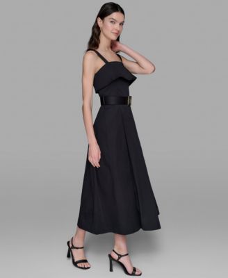 Женское платье-клеш с квадратным вырезом и поясом от КАРЛА ЛАГЕРФЕЛЬДА в ПАРИЖЕ