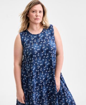 Plus Size Printed Sleeveless Flip Flop Dress, Exclusively at Macy's